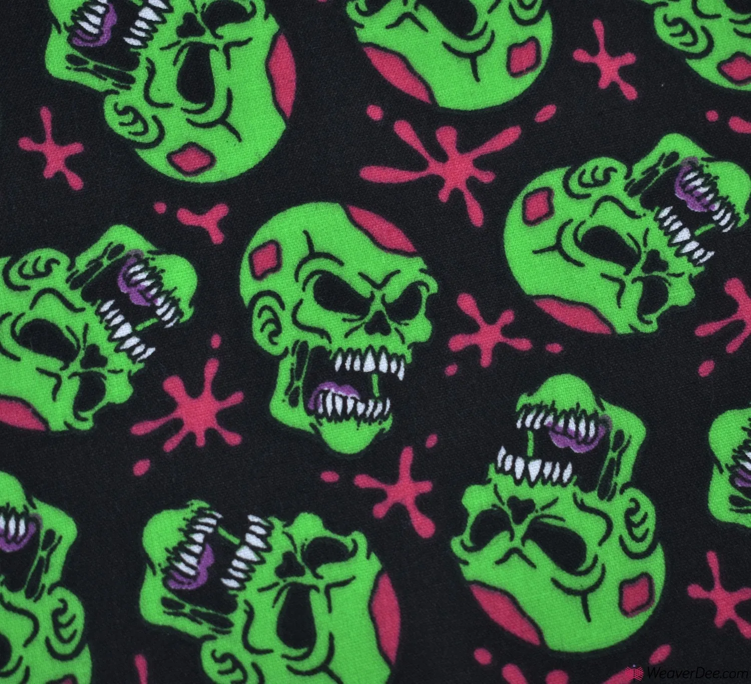 Polycotton Fabric - Scary Skulls Green